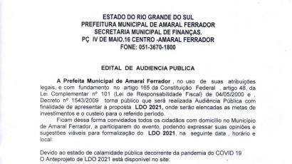 IMPORTANTE - EDITAL DE AUDIÊNCIA PÚBLICA - LDO 2021