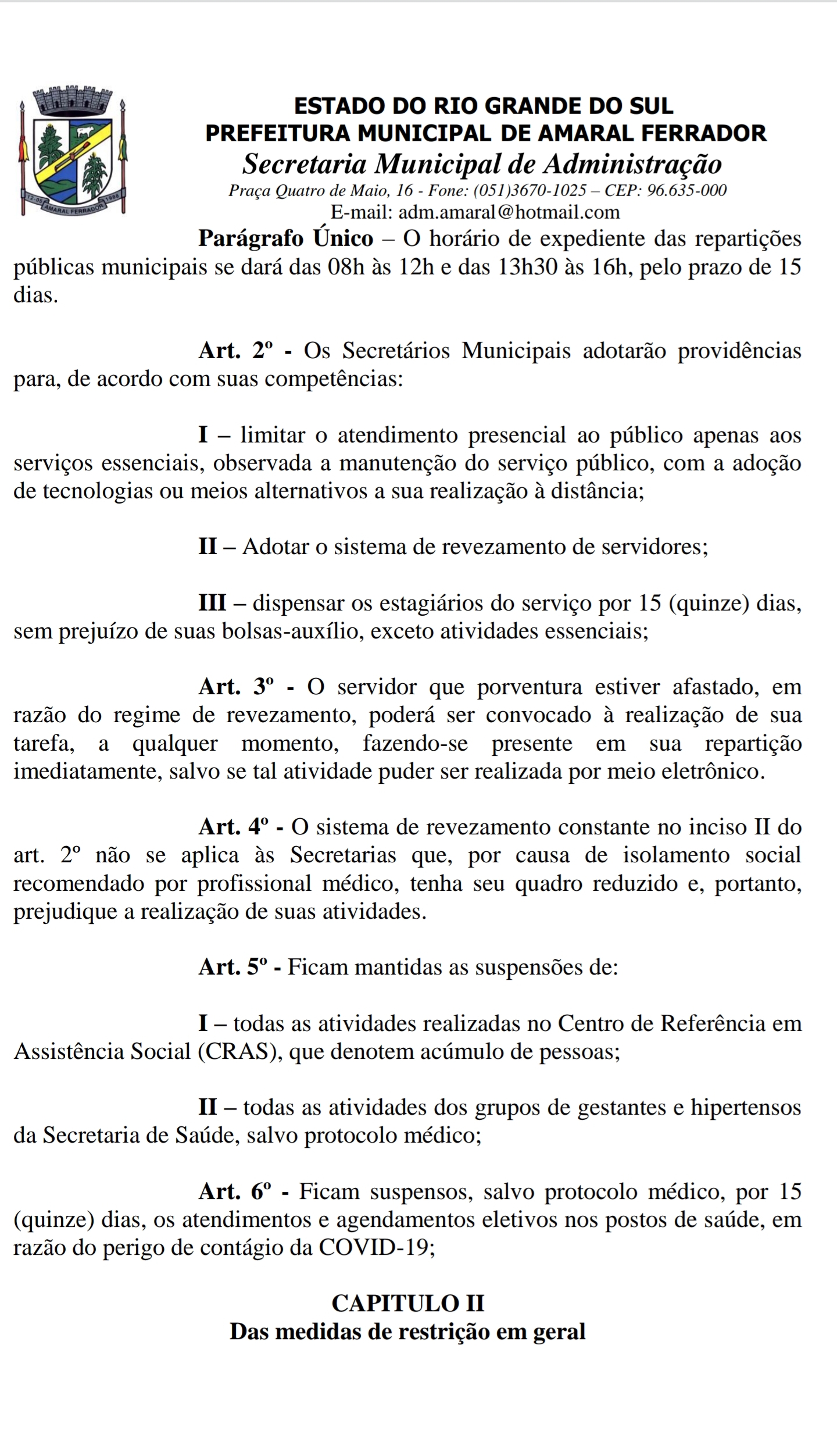 Poder Executivo emite novo Decreto, Notícias