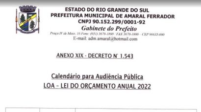 CALENDÁRIO PARA AUDIÊNCIA PÚBLICA